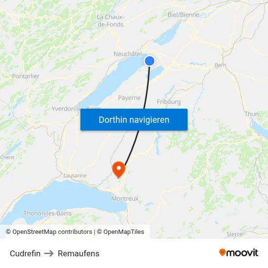 Cudrefin to Remaufens map