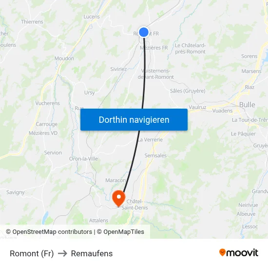 Romont (Fr) to Remaufens map