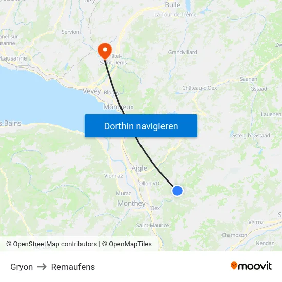 Gryon to Remaufens map
