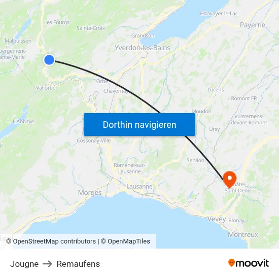 Jougne to Remaufens map