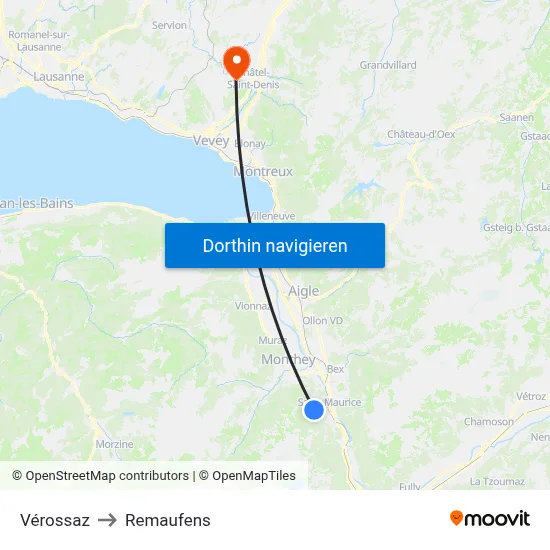 Vérossaz to Remaufens map