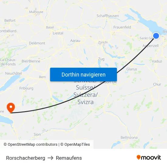 Rorschacherberg to Remaufens map