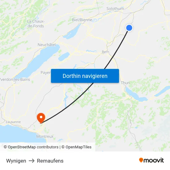 Wynigen to Remaufens map