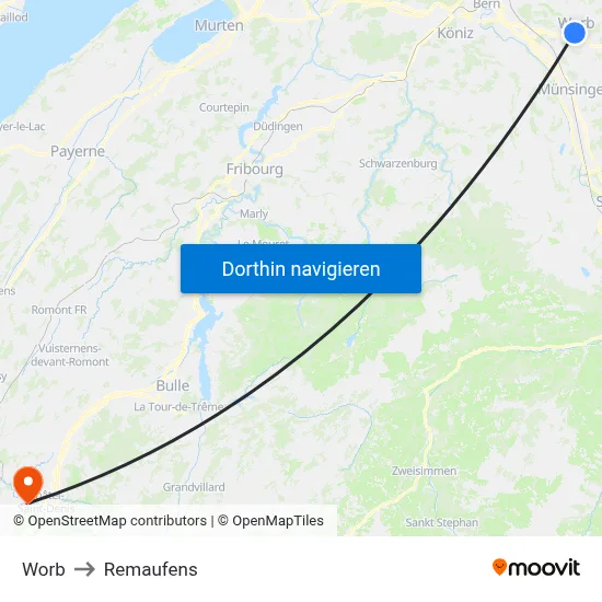 Worb to Remaufens map