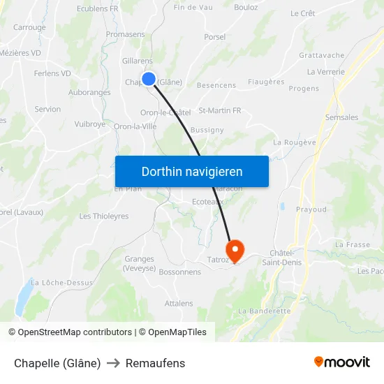 Chapelle (Glâne) to Remaufens map