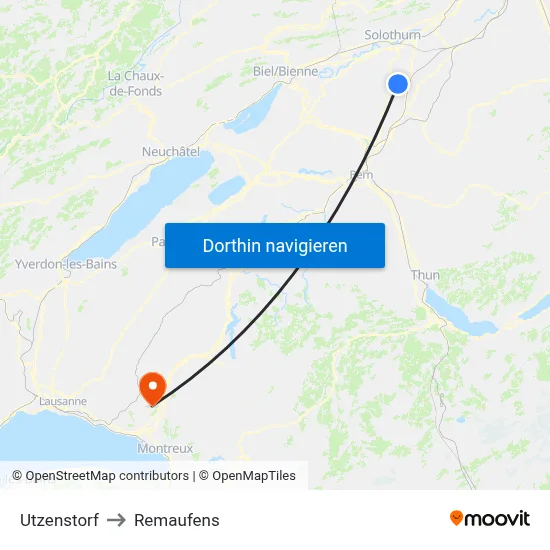 Utzenstorf to Remaufens map