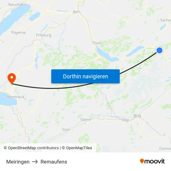 Meiringen to Remaufens map