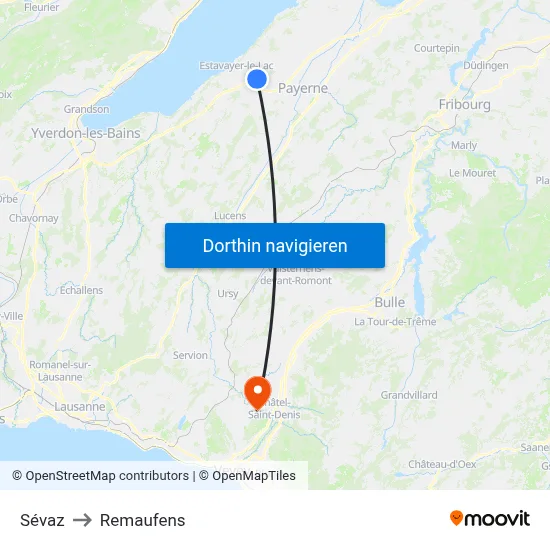 Sévaz to Remaufens map
