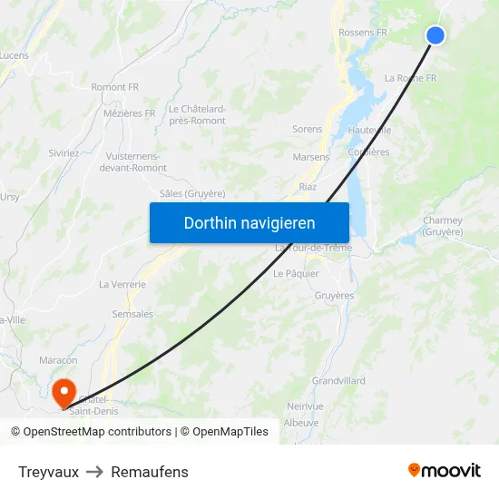 Treyvaux to Remaufens map