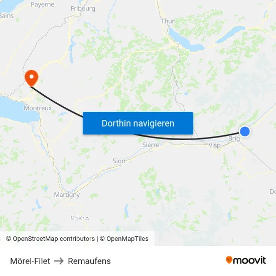 Mörel-Filet to Remaufens map