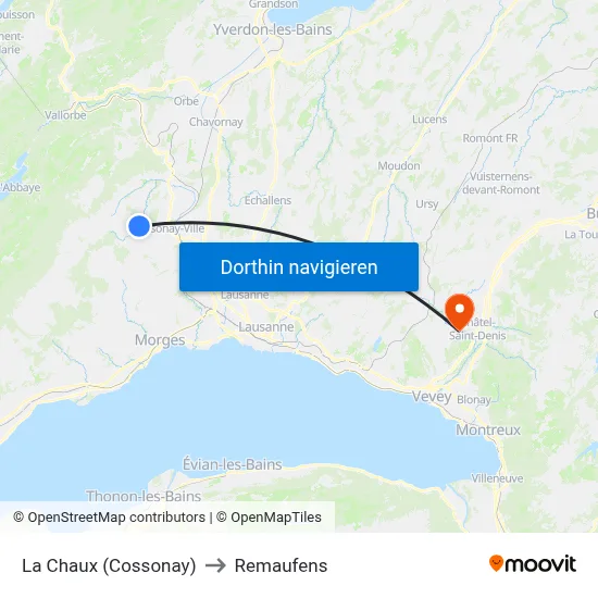 La Chaux (Cossonay) to Remaufens map