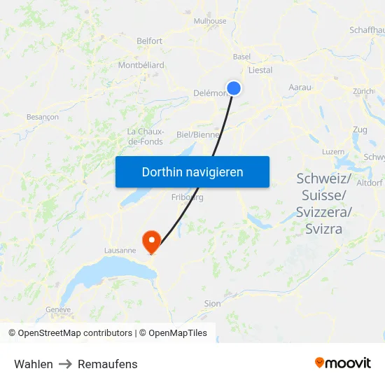 Wahlen to Remaufens map