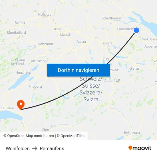 Weinfelden to Remaufens map