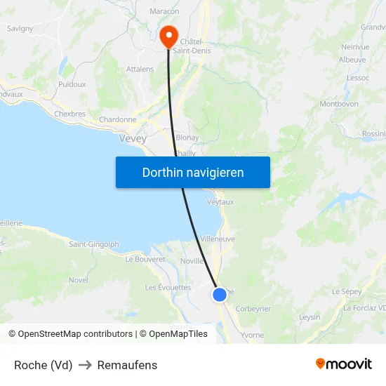 Roche (Vd) to Remaufens map