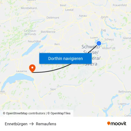 Ennetbürgen to Remaufens map