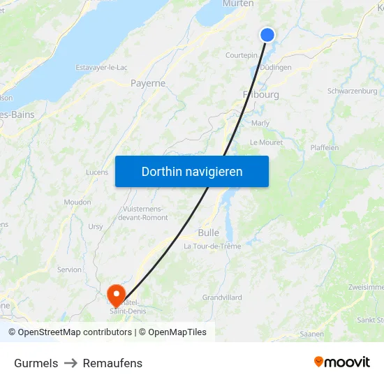 Gurmels to Remaufens map