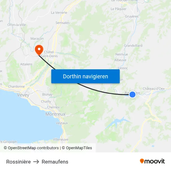 Rossinière to Remaufens map