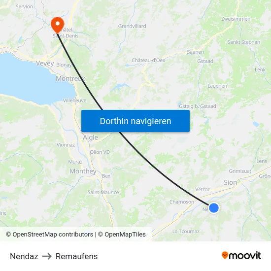 Nendaz to Remaufens map