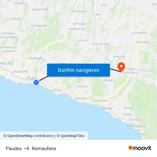 Paudex to Remaufens map