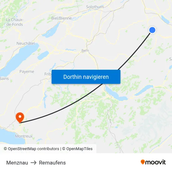 Menznau to Remaufens map