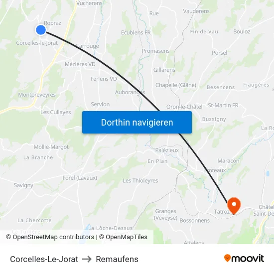 Corcelles-Le-Jorat to Remaufens map