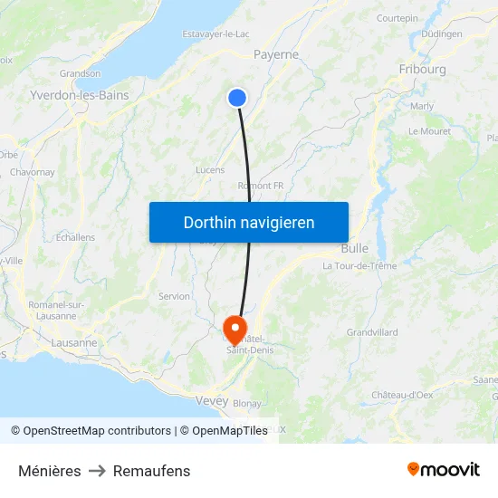 Ménières to Remaufens map