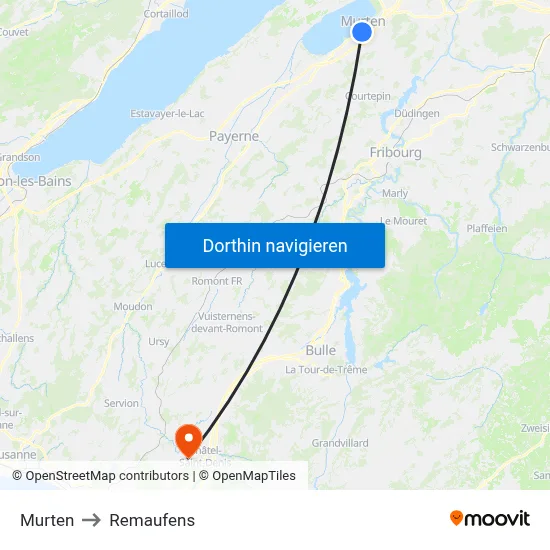 Murten to Remaufens map