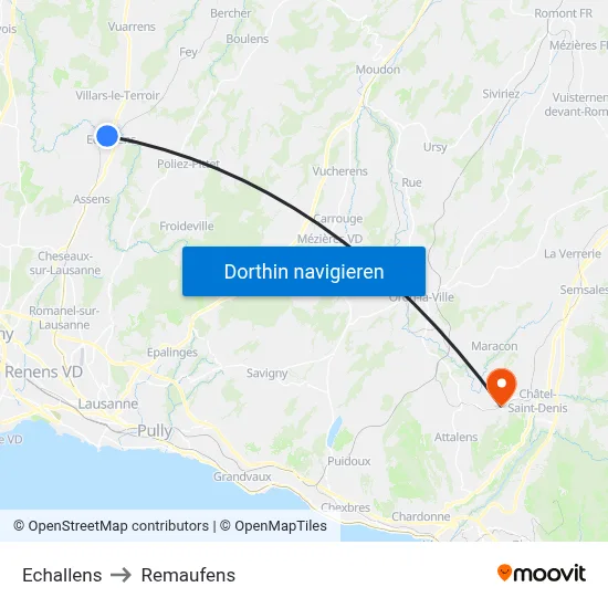 Echallens to Remaufens map