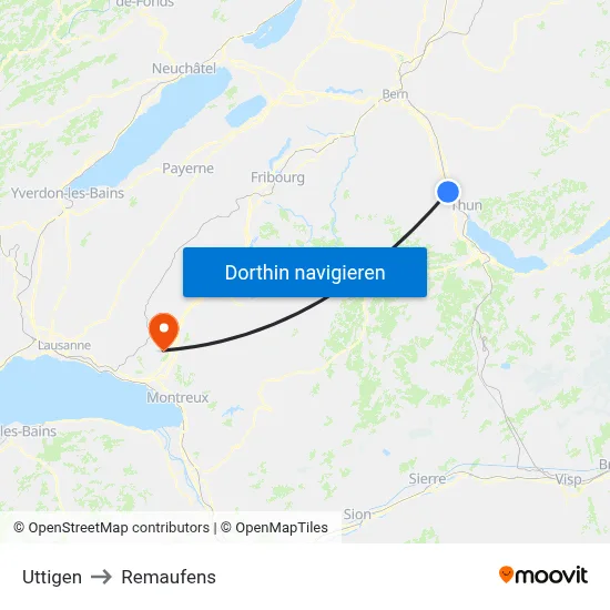 Uttigen to Remaufens map