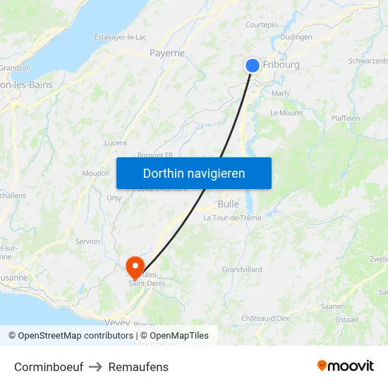 Corminboeuf to Remaufens map