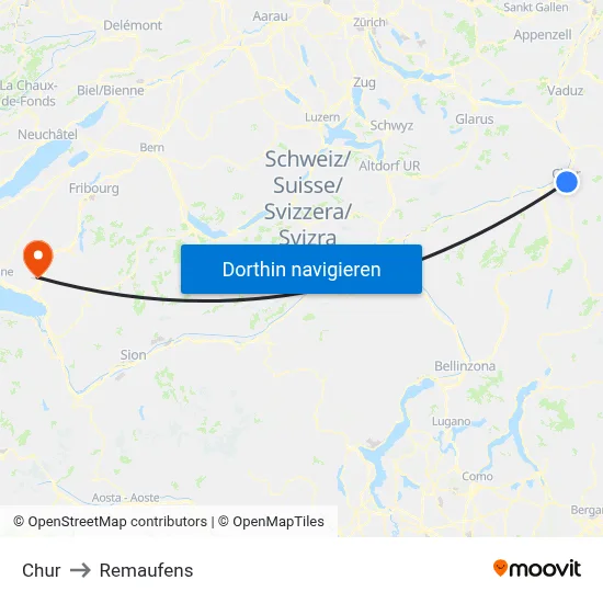 Chur to Remaufens map