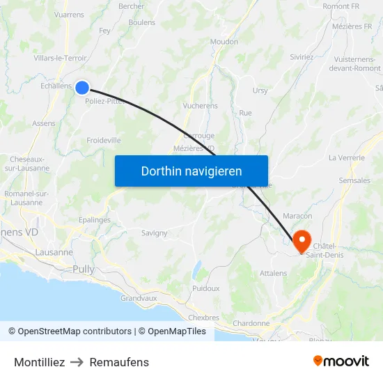 Montilliez to Remaufens map
