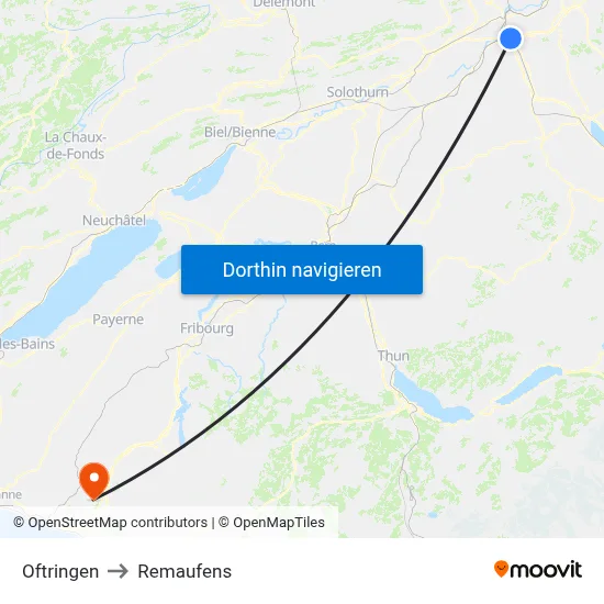 Oftringen to Remaufens map