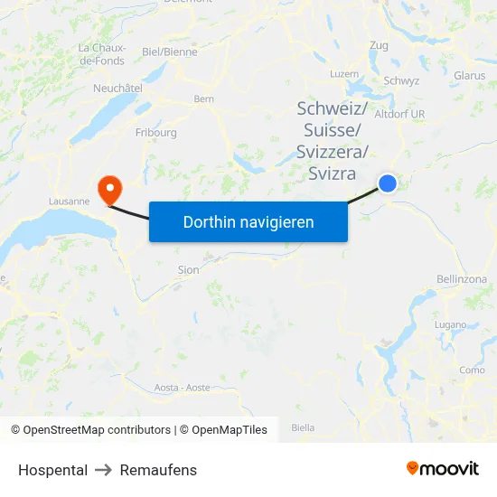 Hospental to Remaufens map
