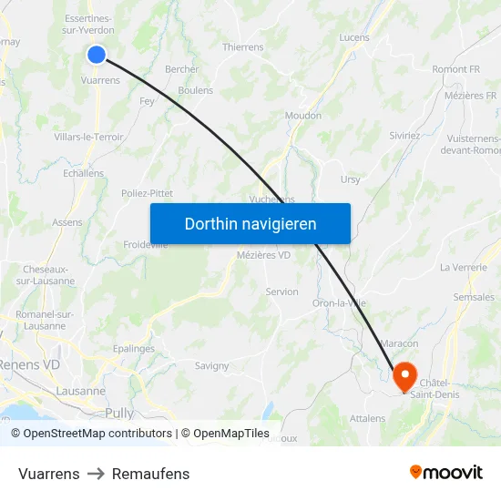 Vuarrens to Remaufens map