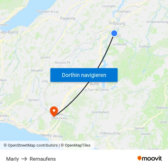 Marly to Remaufens map