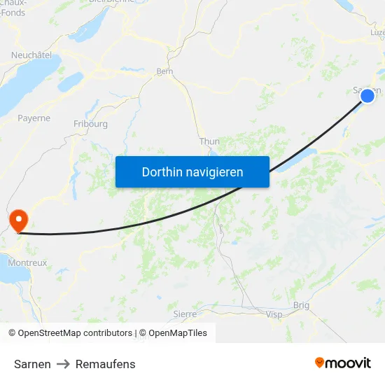 Sarnen to Remaufens map