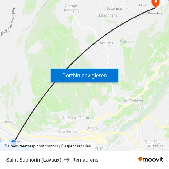 Saint-Saphorin (Lavaux) to Remaufens map