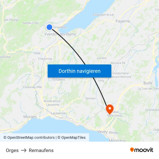 Orges to Remaufens map
