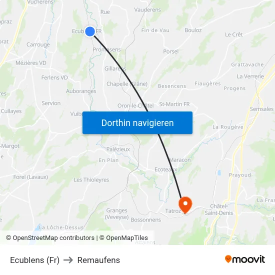 Ecublens (Fr) to Remaufens map