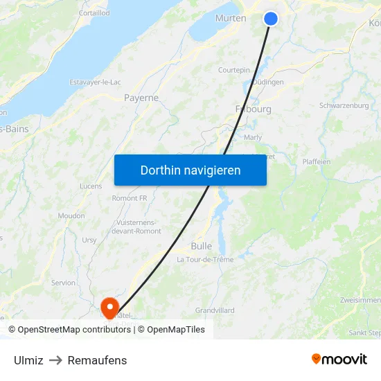 Ulmiz to Remaufens map
