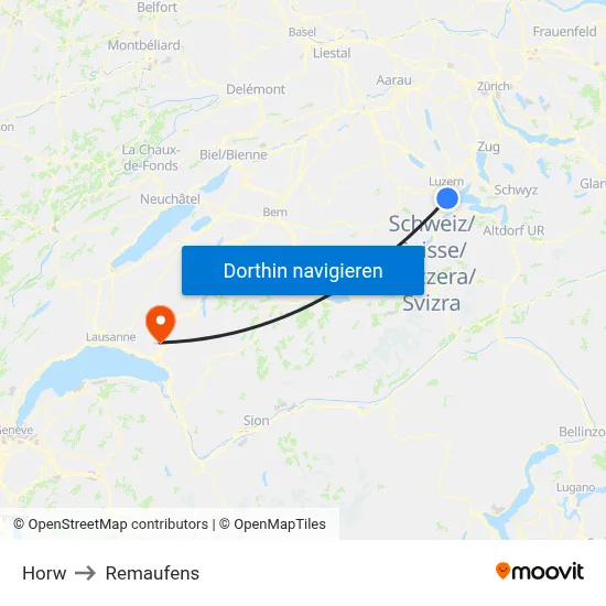 Horw to Remaufens map