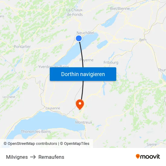 Milvignes to Remaufens map