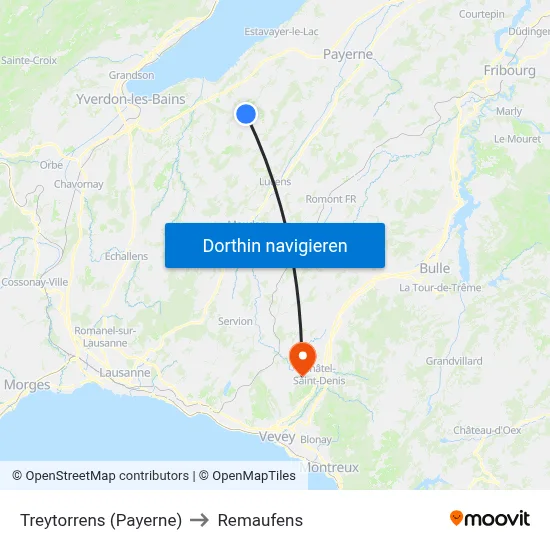Treytorrens (Payerne) to Remaufens map