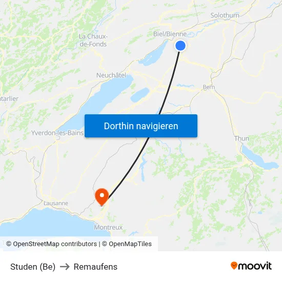 Studen (Be) to Remaufens map
