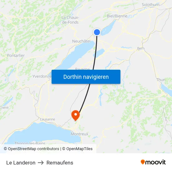 Le Landeron to Remaufens map
