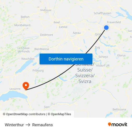 Winterthur to Remaufens map