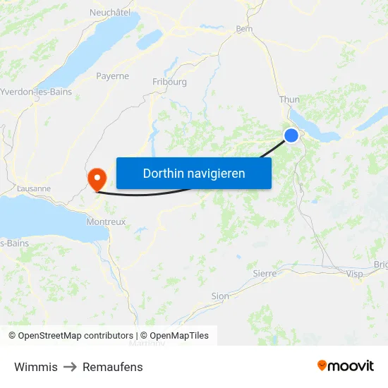 Wimmis to Remaufens map