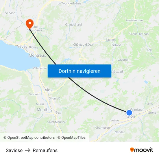 Savièse to Remaufens map