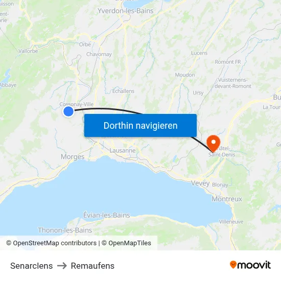 Senarclens to Remaufens map